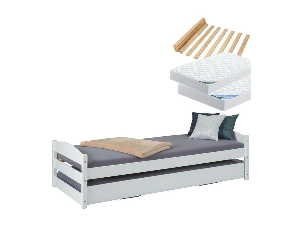 90x200cm White Trundle Bed Set with Cyprus Mattress