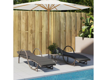 Set of 2 sun loungers with table, grey woven resin