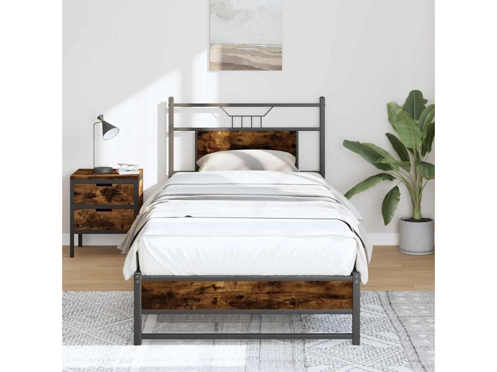Bed frame without mattress, smoked oak, 80x200cm, engineered wood