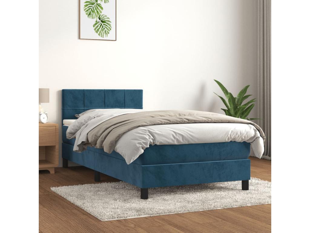 Upholstered bed base with mattress, dark blue, 100x200 cm