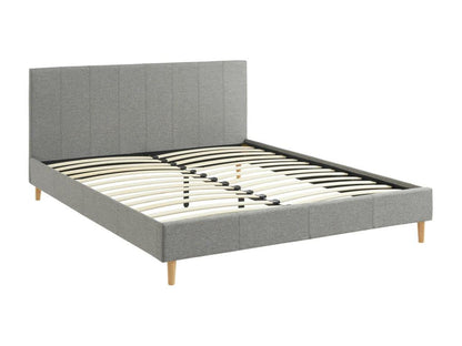 Bed with slatted base and headboard - fabric finish - light grey - W 211 x D 167.5 x H 89cm