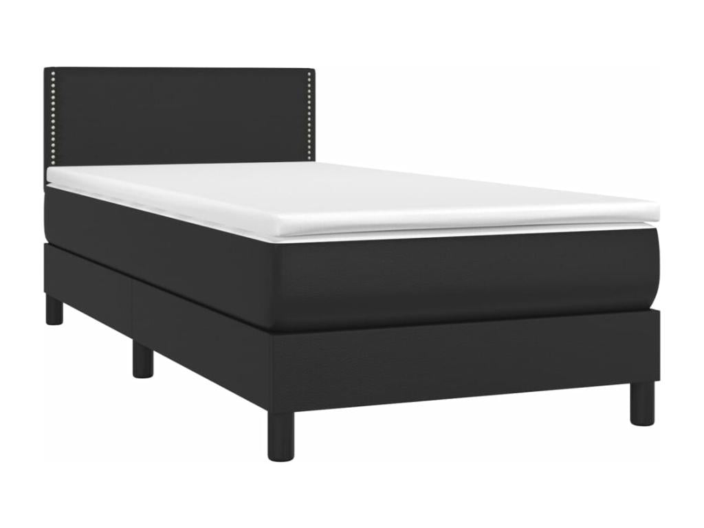 Upholstered bed base with mattress and LED lighting, black, 80x200 cm, faux leather