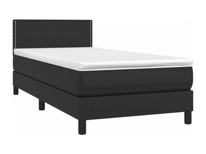 Upholstered bed base with mattress and LED lighting, black, 80x200 cm, faux leather