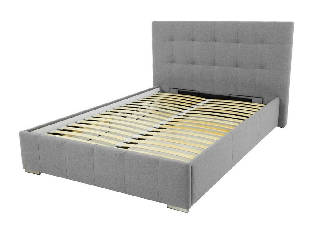Bed 101 Double Grey 160x200 Faux Leather Slatted Base 178x216x105cm
