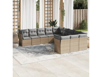 11-piece garden furniture set with beige resin wicker cushions