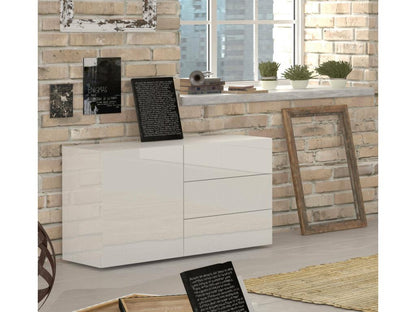 Kitchen sideboard with 1 door and 3 drawers, living room sideboard, kitchen sideboard, Made in Italy, 110x40x35 cm, glossy white