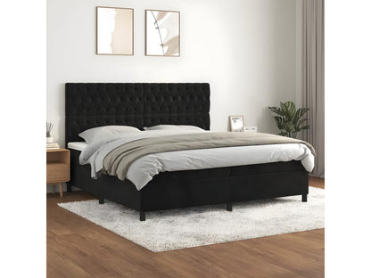 Upholstered bed base and mattress, black, 200x200 cm, velvet