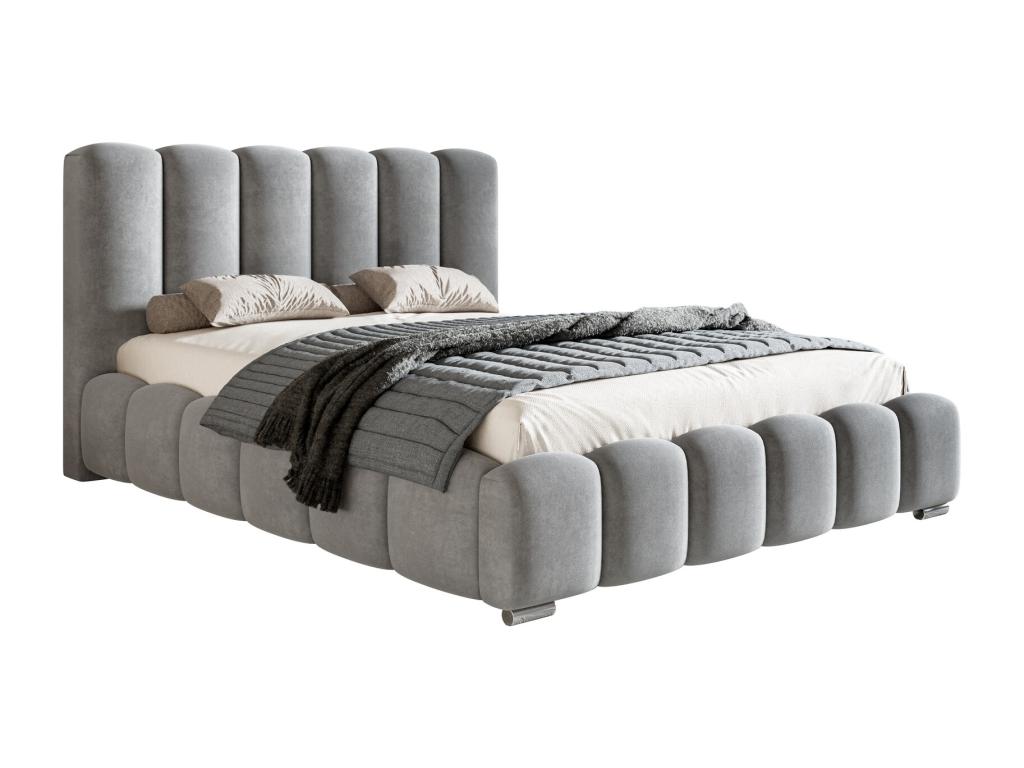 Dekonaoé 200x200 cm Double Bed with 140x200 cm Slatted Base, Grey Amor Velvet 4318