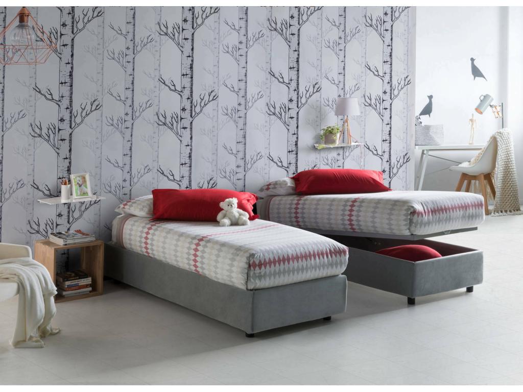 Single bed with storage bed upholstered in fabric, Made in Italy, Front opening, with 80x190 cm mattress included, Grey
