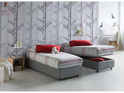 Single bed with storage bed upholstered in fabric, Made in Italy, Front opening, with 80x190 cm mattress included, Grey