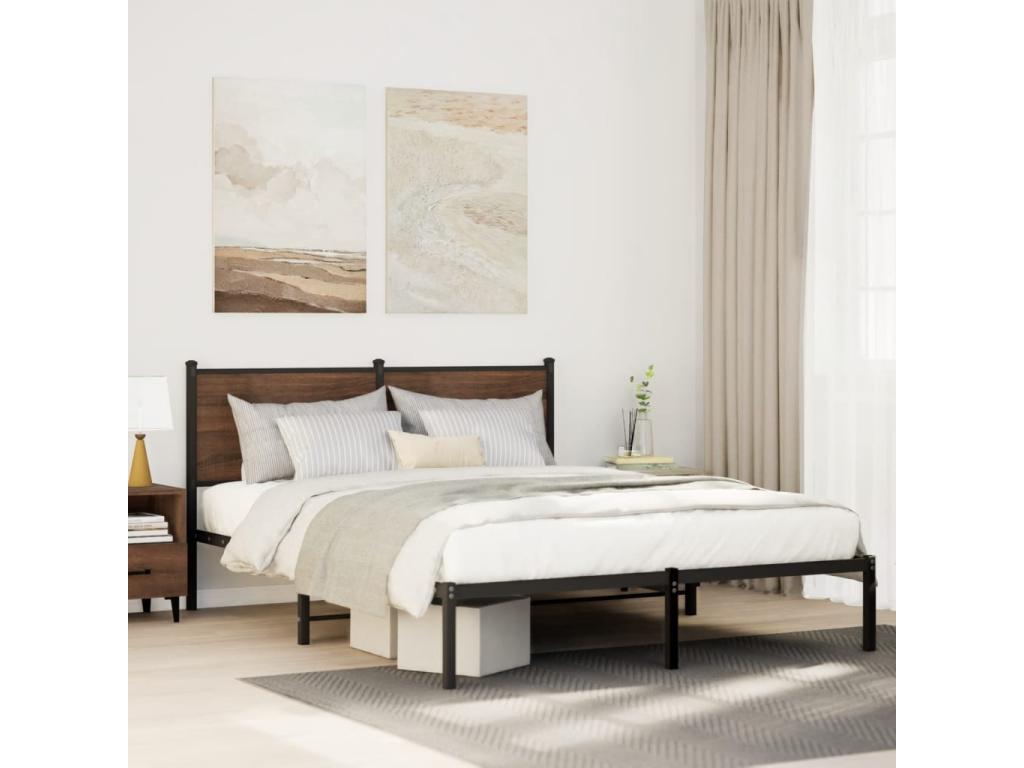 Metal bed frame without mattress, smoked oak, 150x200 cm