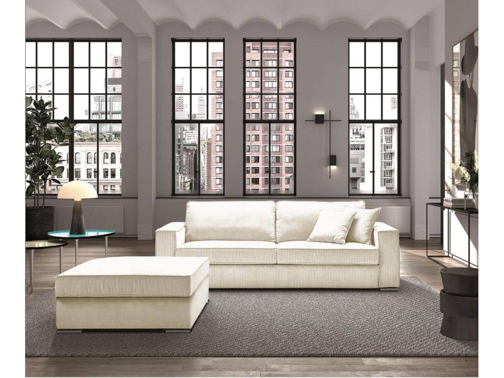 Fixed corduroy sofa with 2 cushions, white - 1-seater armchair