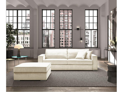 Fixed corduroy sofa with 2 cushions, white - 1-seater armchair