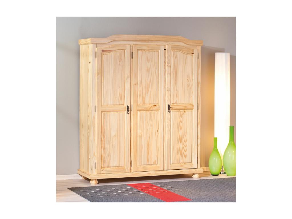 3-Door Wardrobe, Natural Solid Wood