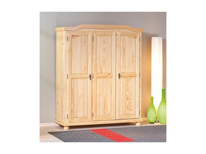 3-Door Wardrobe, Natural Solid Wood