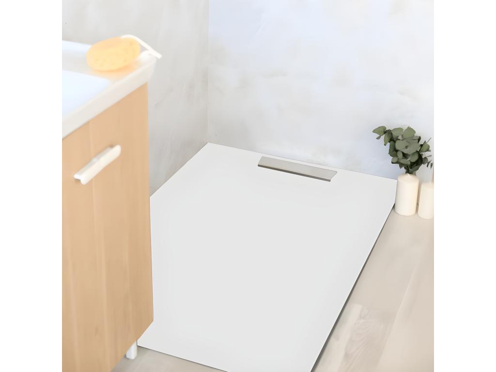 Extra-flat 80x100cm resin shower tray with a white slate-effect surface