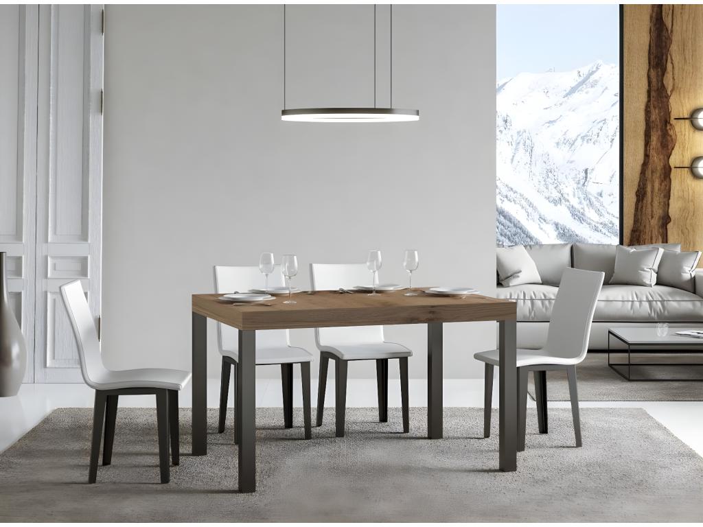 Rectangular dining table in light wood and anthracite metal, 160cm