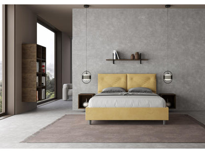 Bed with upholstered slatted base 160x200 ochre microfiber