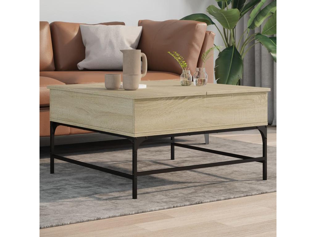 Oak coffee table 80x80x45 cm engineered wood and metal