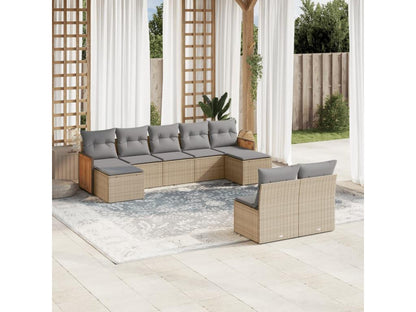9-piece garden furniture set with cushions, beige woven resin