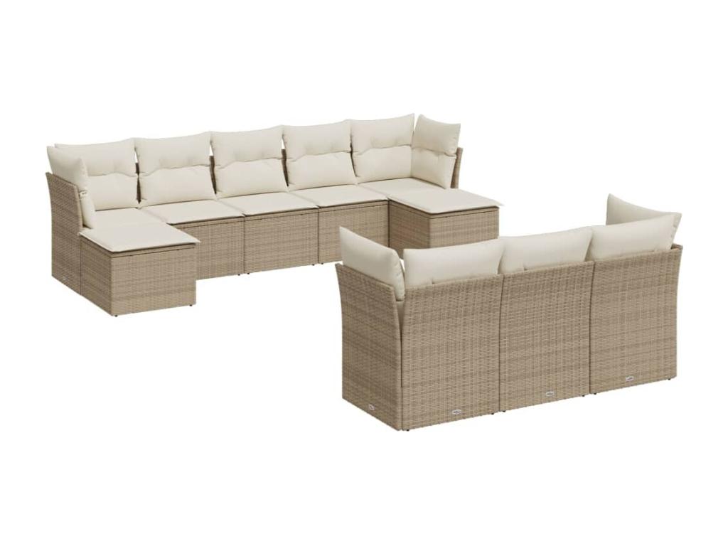 Garden furniture set with 10 beige resin wicker cushions