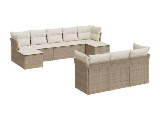 Garden furniture set with 10 beige resin wicker cushions