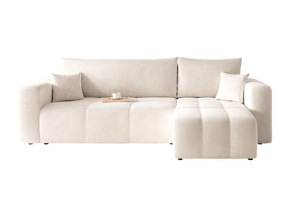 3-Seater Corner Sofa Bed with Storage Space in Beige Fabric