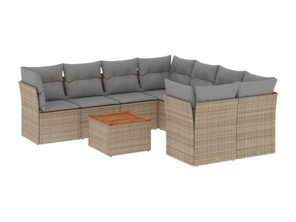 9-piece garden furniture set with cushions, beige woven resin