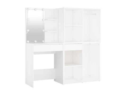 LED dressing table with 2 cabinets, white engineered wood