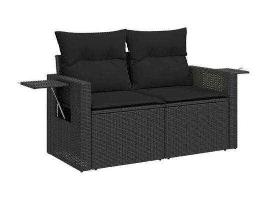 5-piece garden furniture set with cushions, black woven resin