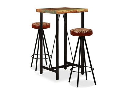 3-piece bar set made of reclaimed wood, genuine leather, and canvas
