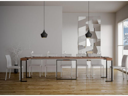 Extendable console table in solid pine with anthracite metal legs, seats 14, 40 to 300cm, Fonja